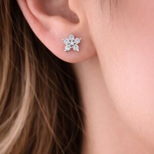 Sparkling Flower Stud Earrings | Silver Tone | Brand New